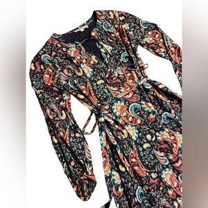 Loft Midi Dress Paisley V-Neck Prairie Country Unicorn Jaguars Sparkle Sz Small